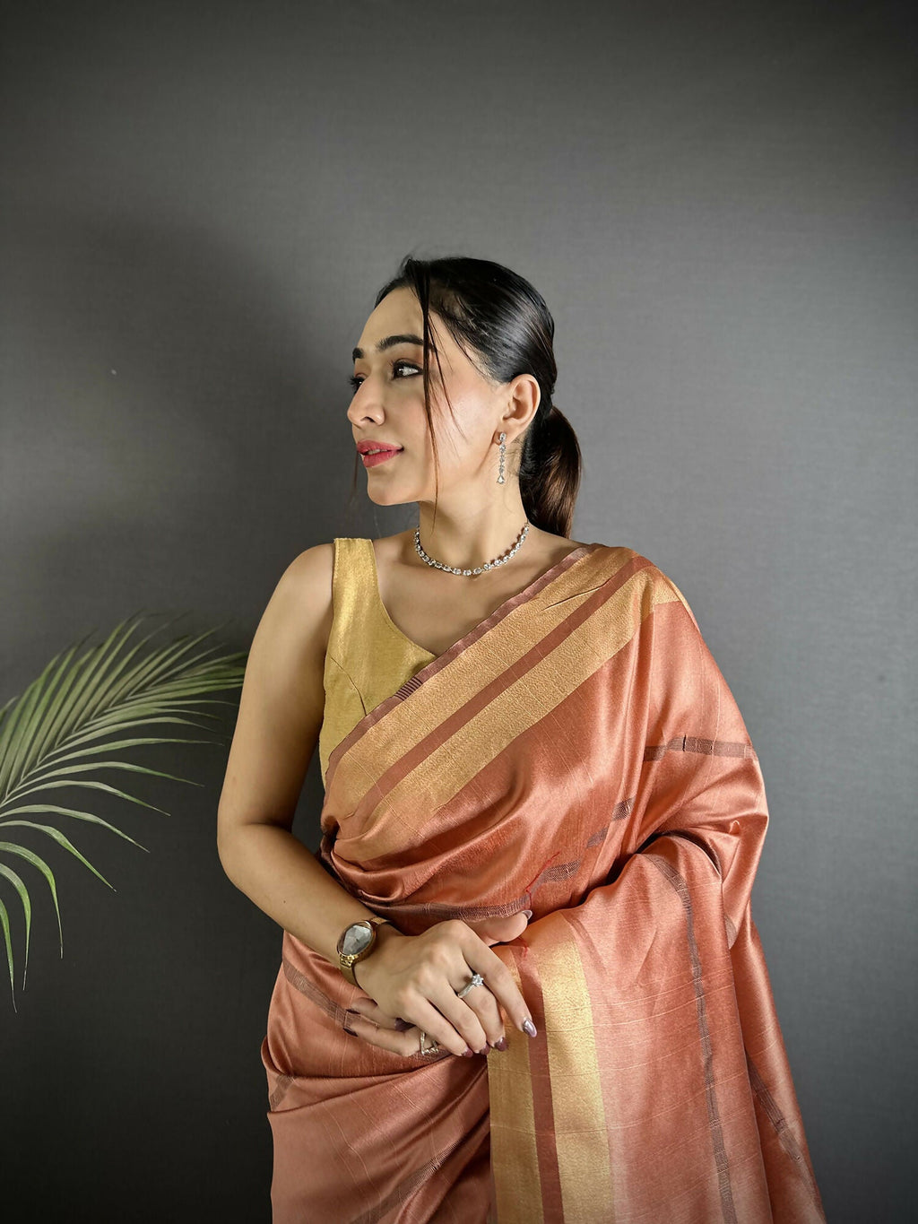 Joban Fashion Peach Woven Pattern Raw Silk Kanjivaram Silk Saree - Distacart