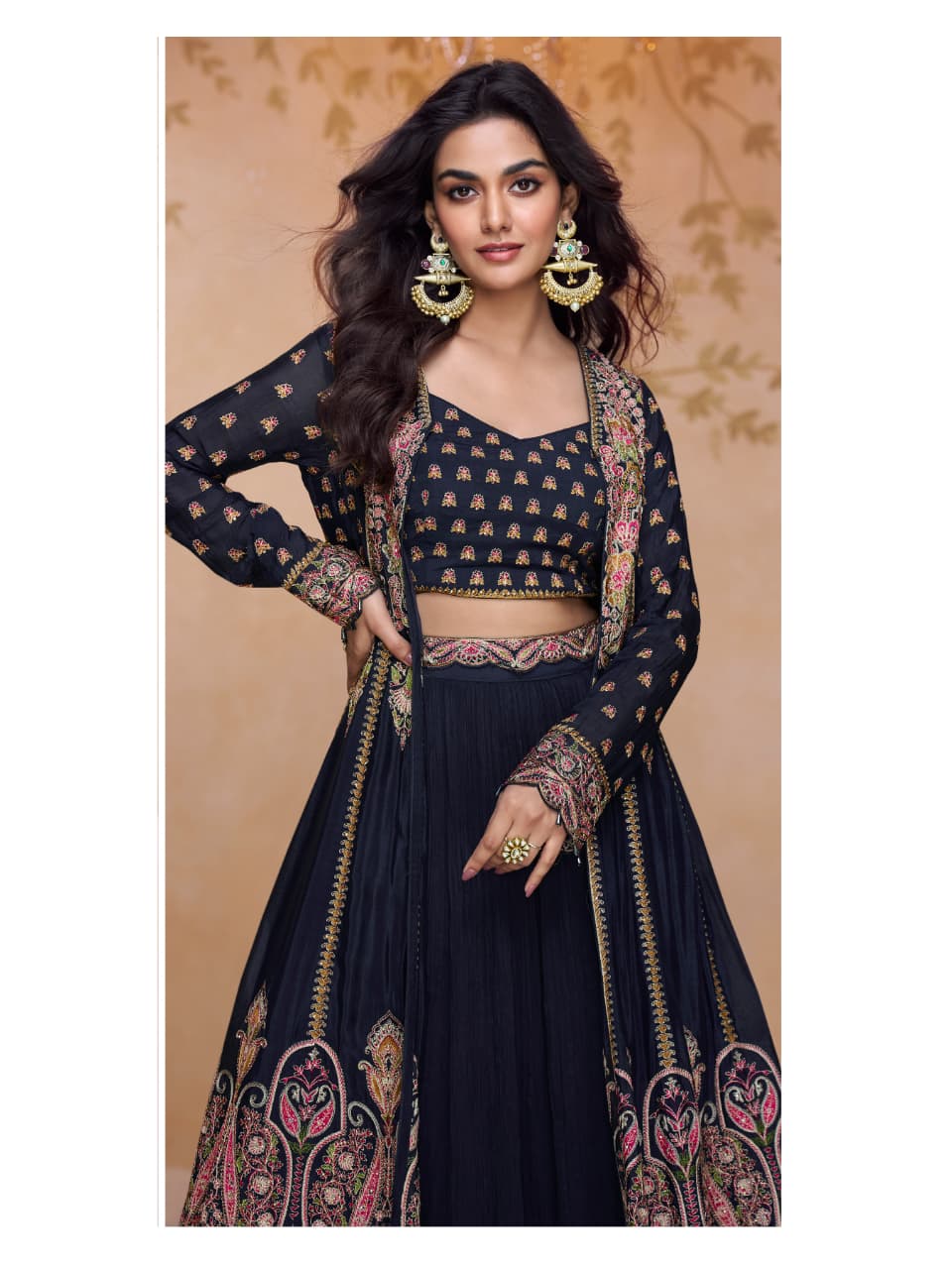 Aarshi Fashions Navy Blue Shimmer Wedding Gowns