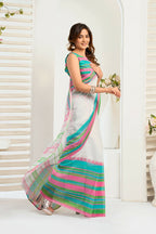 Vastranavya Multicolor Digital Printed Linen Ready To Wear Designer Saree with Unstitched Blouse - Distacart