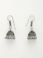 NVR Women's Red Silver-Plated Choke Oxidized Necklace with Jhumka Earrings
