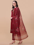 Embroidered Kurta With Pant & Dupatta Set, Multicolor - Hiral Fashion - Distacart