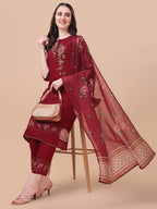 Embroidered Kurta With Pant & Dupatta Set, Multicolor - Hiral Fashion - Distacart