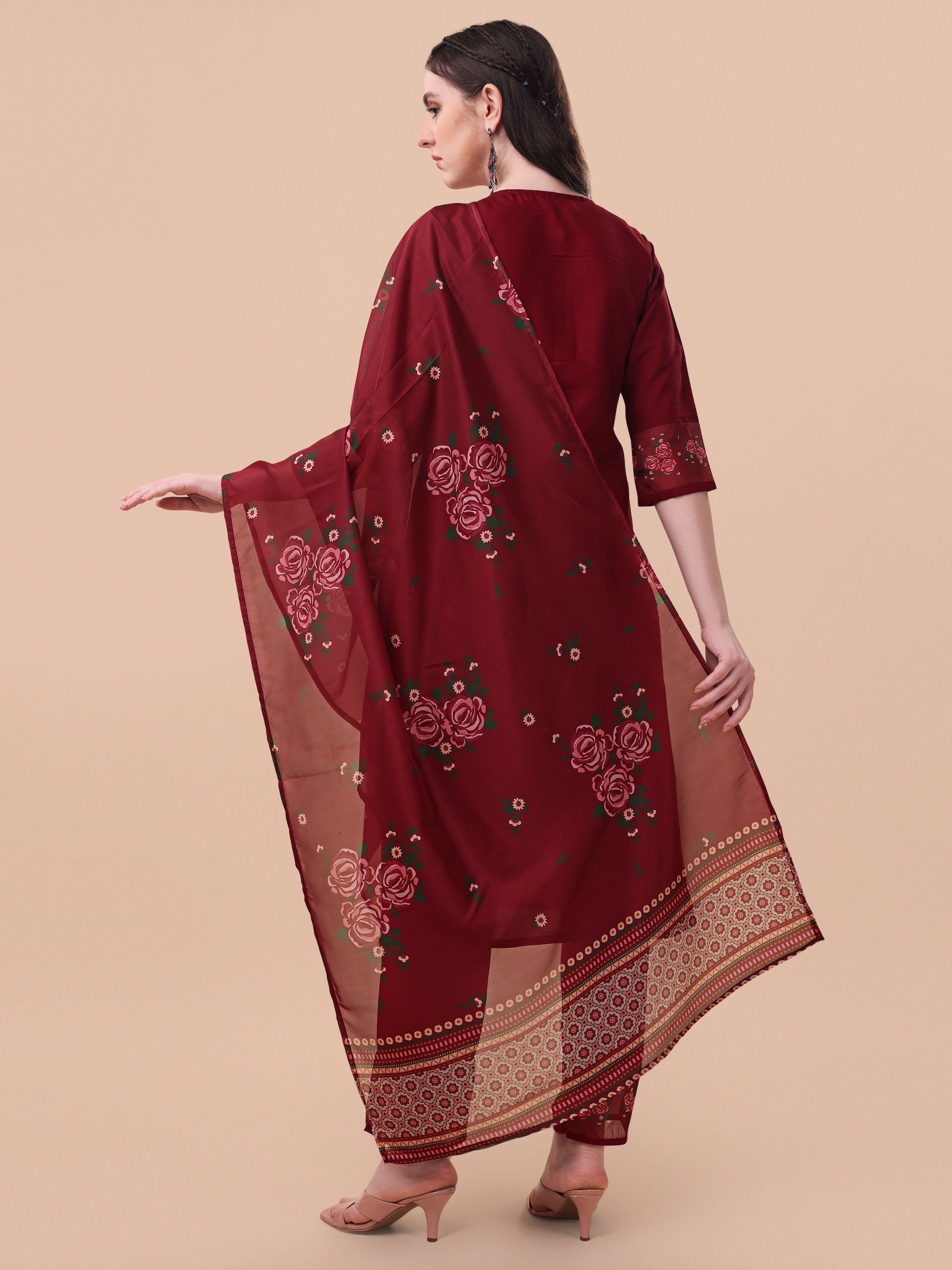 Embroidered Kurta With Pant & Dupatta Set, Multicolor - Hiral Fashion - Distacart