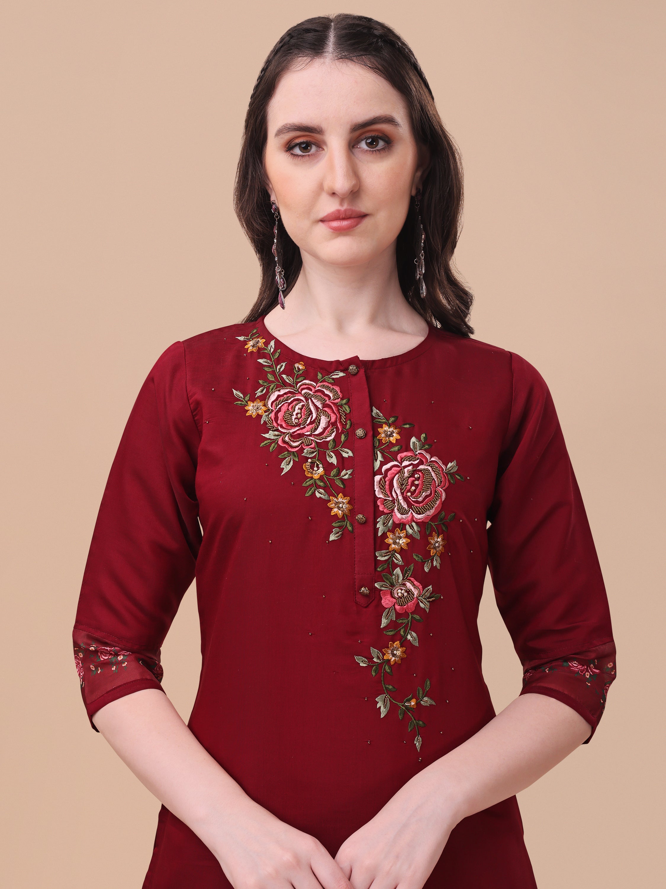 Embroidered Kurta With Pant & Dupatta Set, Multicolor - Hiral Fashion - Distacart