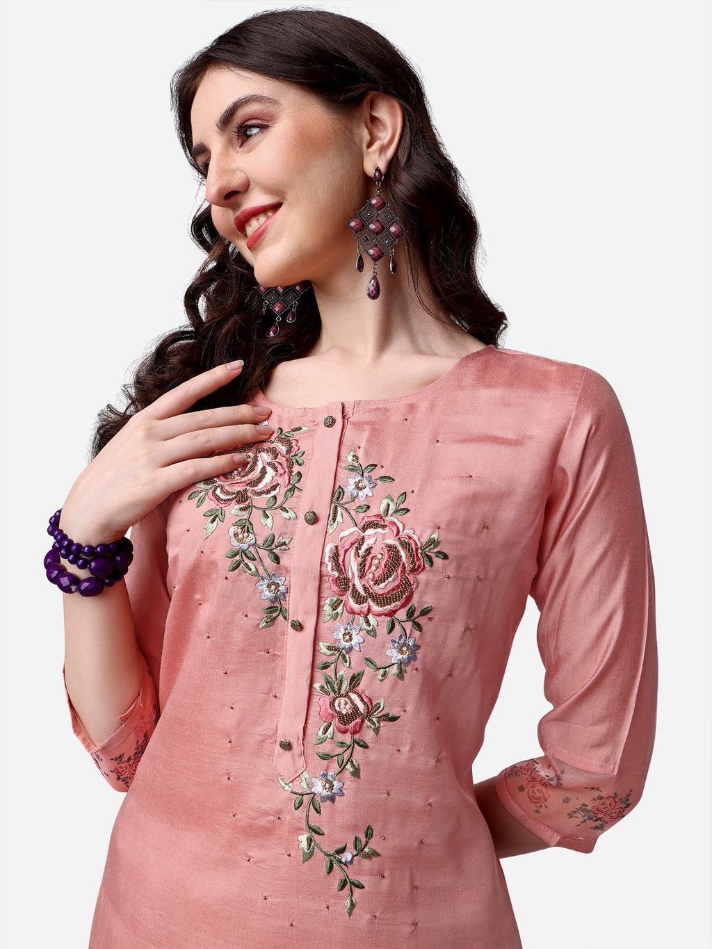 Embroidered Kurta With Pant & Dupatta Set, Multicolor - Hiral Fashion - Distacart