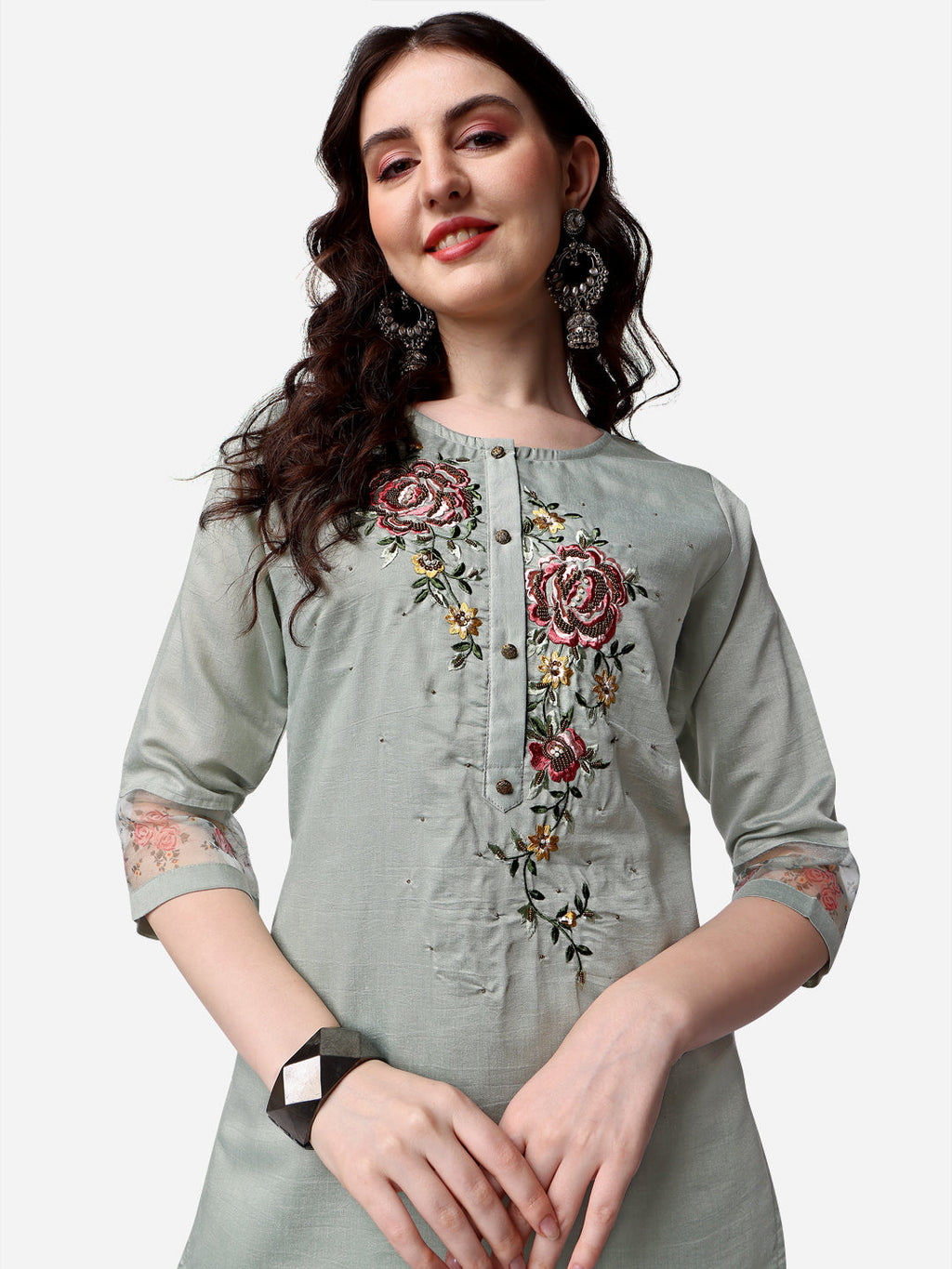 Embroidered Kurta With Pant & Dupatta Set, Multicolor - Hiral Fashion - Distacart