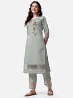 Embroidered Kurta With Pant & Dupatta Set, Multicolor - Hiral Fashion - Distacart