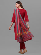 Fuchisia Embroidered Kurta Pant & Dupatta Set, Multicolor - Hiral Fashion - Distacart