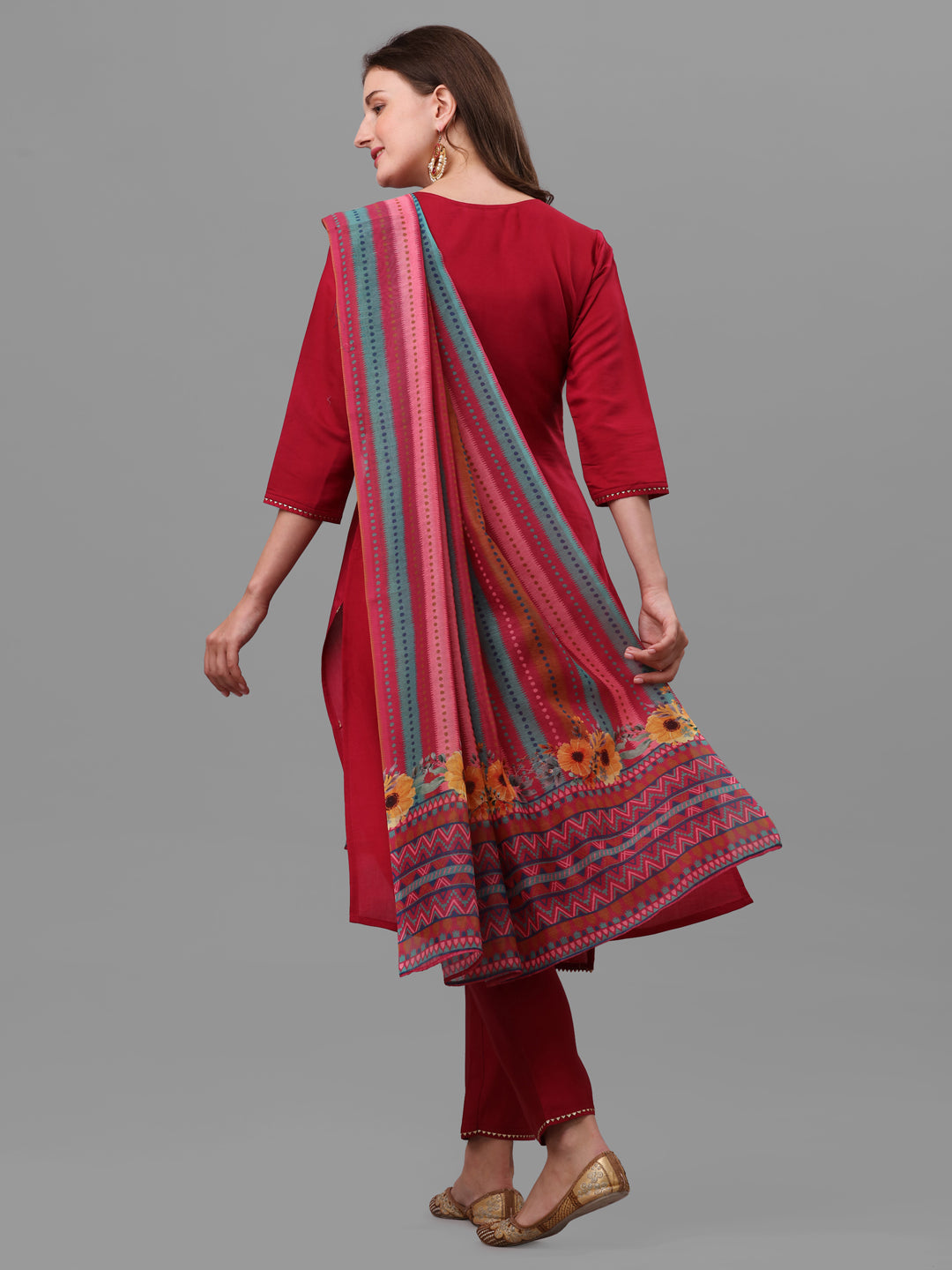 Fuchisia Embroidered Kurta Pant & Dupatta Set, Multicolor - Hiral Fashion - Distacart