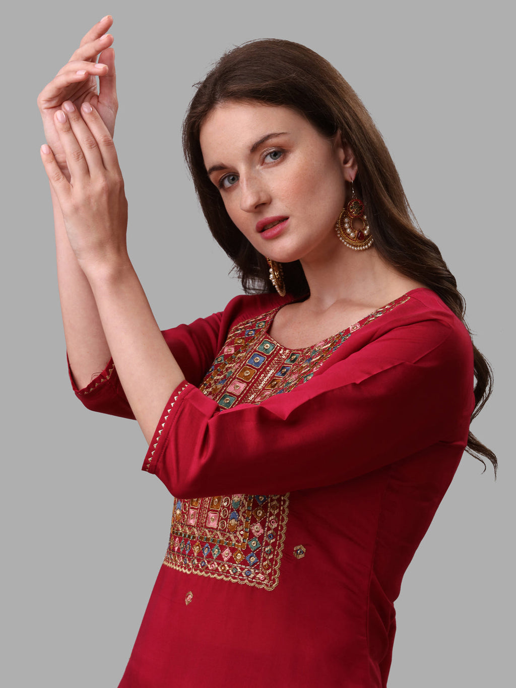 Fuchisia Embroidered Kurta Pant & Dupatta Set, Multicolor - Hiral Fashion - Distacart