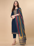 Teal Blue Embroidered Kurta Pant & Dupatta Set, Multicolor - Hiral Fashion - Distacart