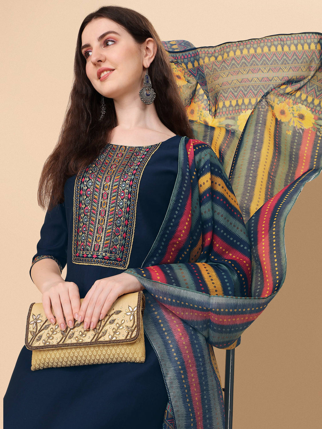 Teal Blue Embroidered Kurta Pant & Dupatta Set, Multicolor - Hiral Fashion - Distacart