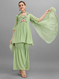 Hand Embroidered Georgette Kurta With Sharara & Dupatta Set, Multicolor - Hiral Fashion - Distacart