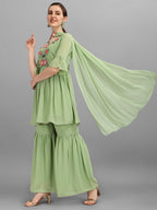 Hand Embroidered Georgette Kurta With Sharara & Dupatta Set, Multicolor - Hiral Fashion - Distacart