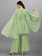 Hand Embroidered Georgette Kurta With Sharara & Dupatta Set, Multicolor - Hiral Fashion - Distacart