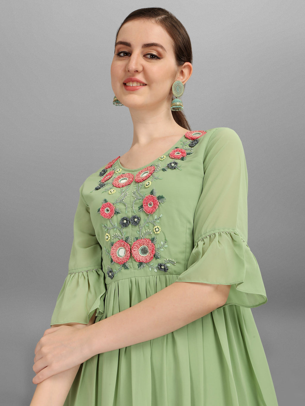 Hand Embroidered Georgette Kurta With Sharara & Dupatta Set, Multicolor - Hiral Fashion - Distacart