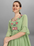 Hand Embroidered Georgette Kurta With Sharara & Dupatta Set, Multicolor - Hiral Fashion - Distacart