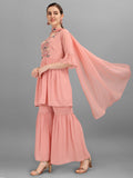 Georgette Embellished Kurta With Sharara & Dupatta Set, Multicolor - Hiral Fashion - Distacart