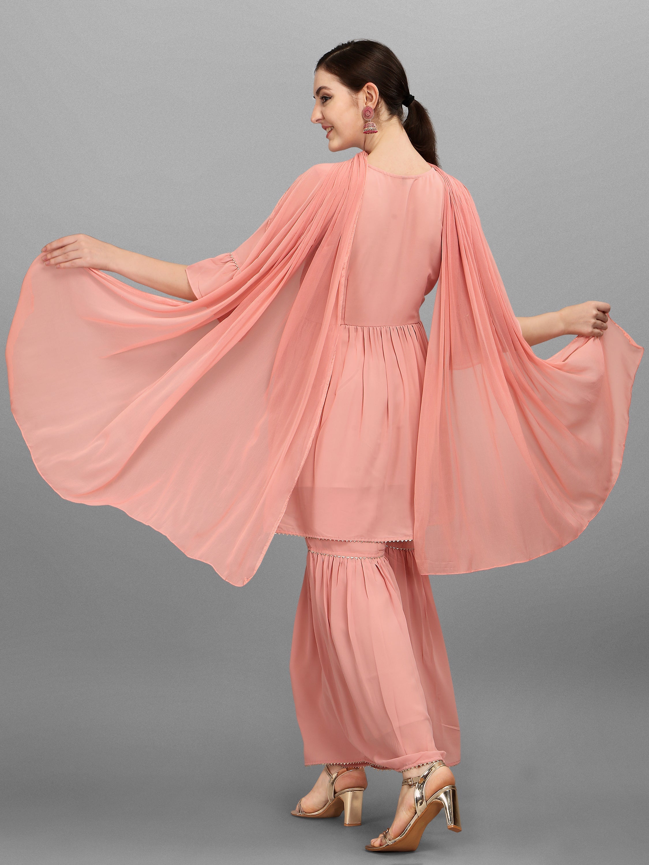 Georgette Embellished Kurta With Sharara & Dupatta Set, Multicolor - Hiral Fashion - Distacart