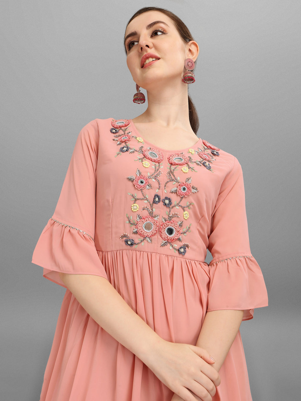 Georgette Embellished Kurta With Sharara & Dupatta Set, Multicolor - Hiral Fashion - Distacart