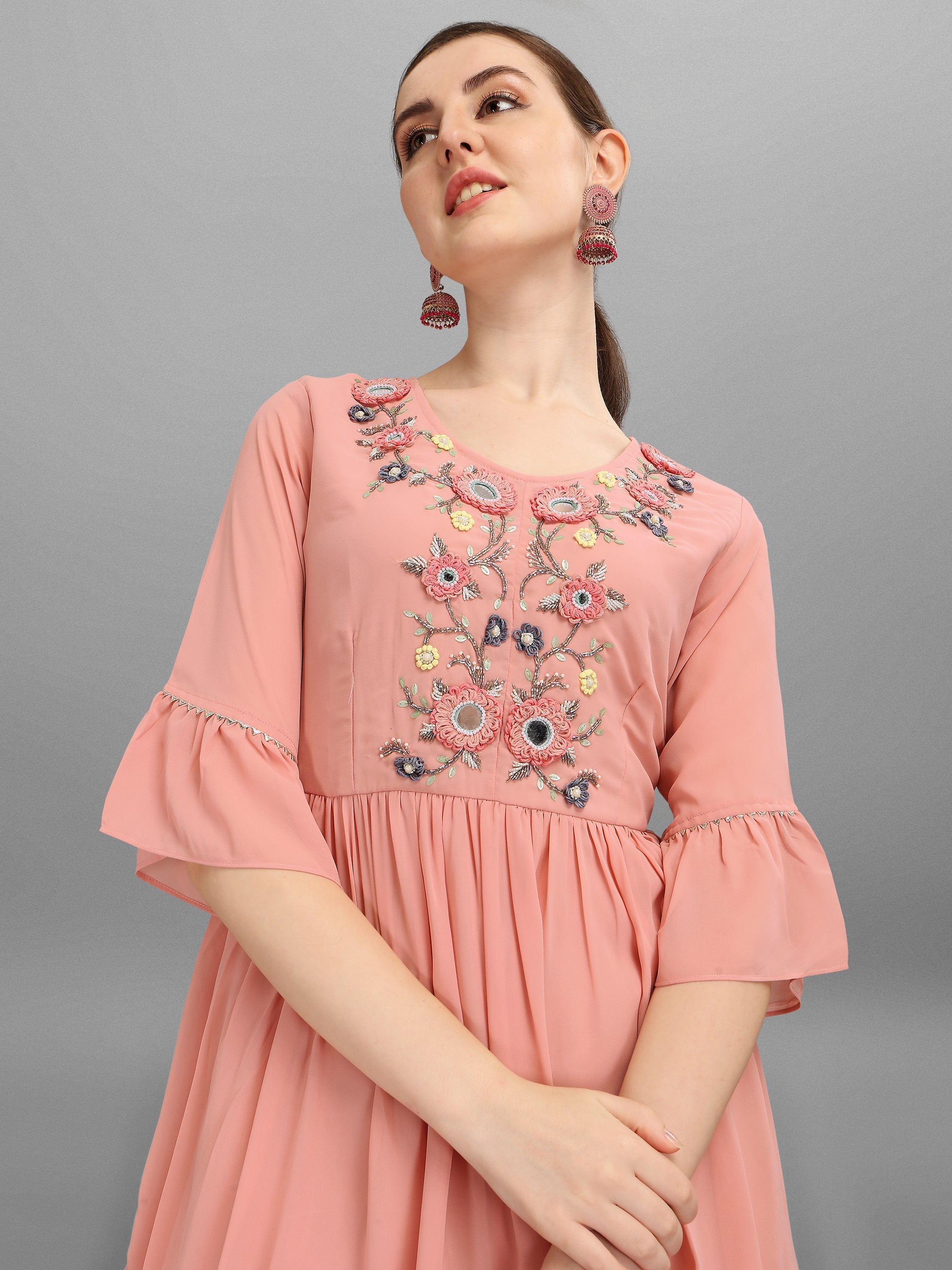 Georgette Embellished Kurta With Sharara & Dupatta Set, Multicolor - Hiral Fashion - Distacart
