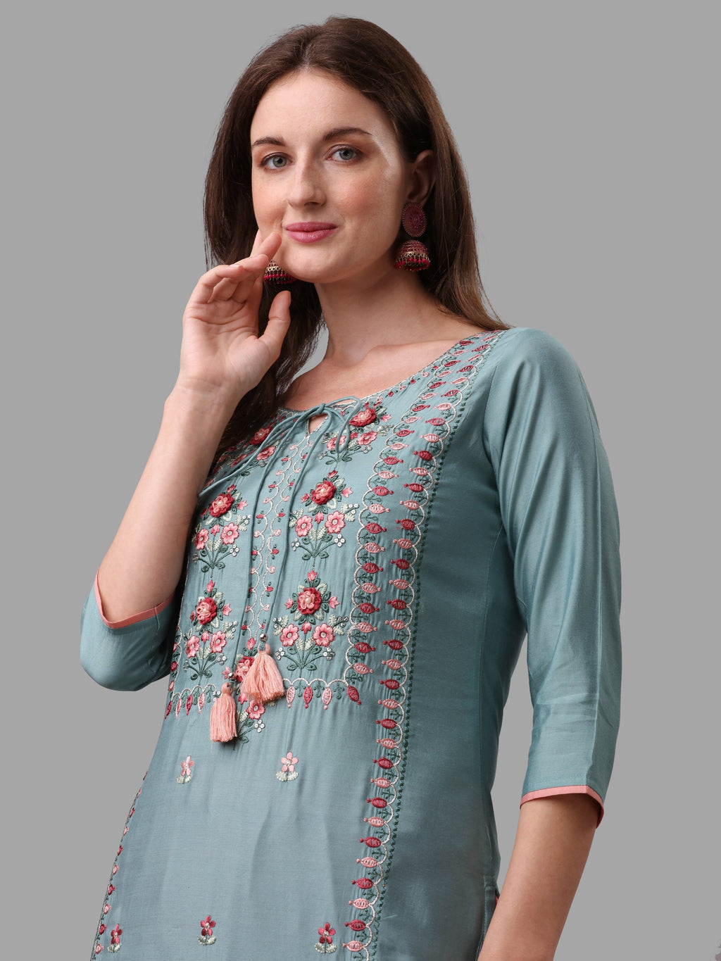 Blue Embroidered Kurta Pant & Dupatta Set, Multicolor - Hiral Fashion