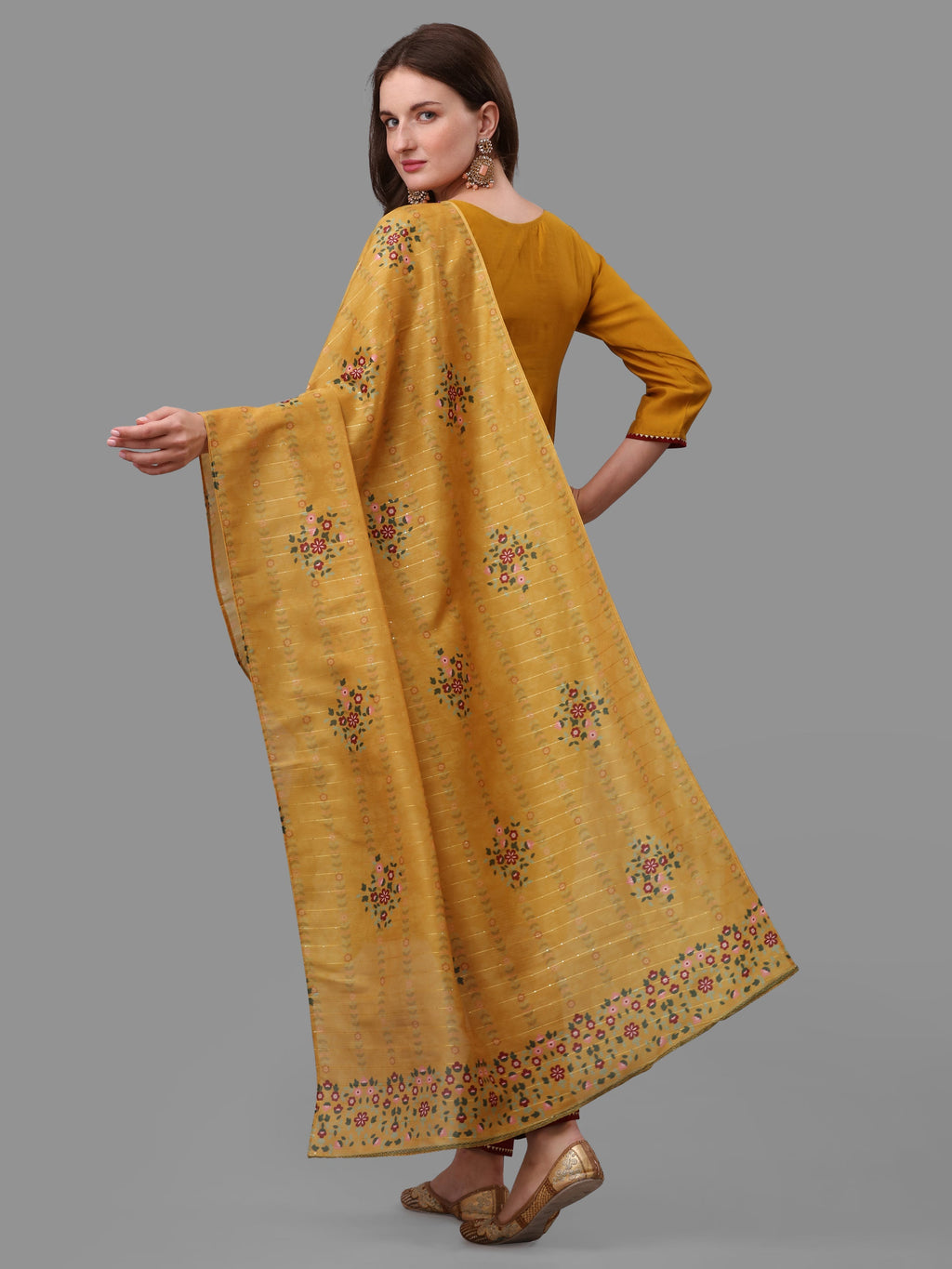 Mustard Embroidered Kurta Pant & Dupatta Set, Multicolor - Hiral Fashion