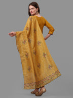 Mustard Embroidered Kurta Pant & Dupatta Set, Multicolor - Hiral Fashion
