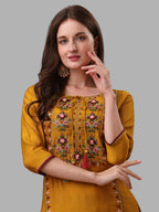 Mustard Embroidered Kurta Pant & Dupatta Set, Multicolor - Hiral Fashion