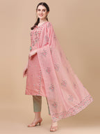 Pink Embroidered Kurta Pant & Dupatta Set, Multicolor - Hiral Fashion - Distacart