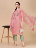Pink Embroidered Kurta Pant & Dupatta Set, Multicolor - Hiral Fashion - Distacart