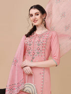 Pink Embroidered Kurta Pant & Dupatta Set, Multicolor - Hiral Fashion - Distacart