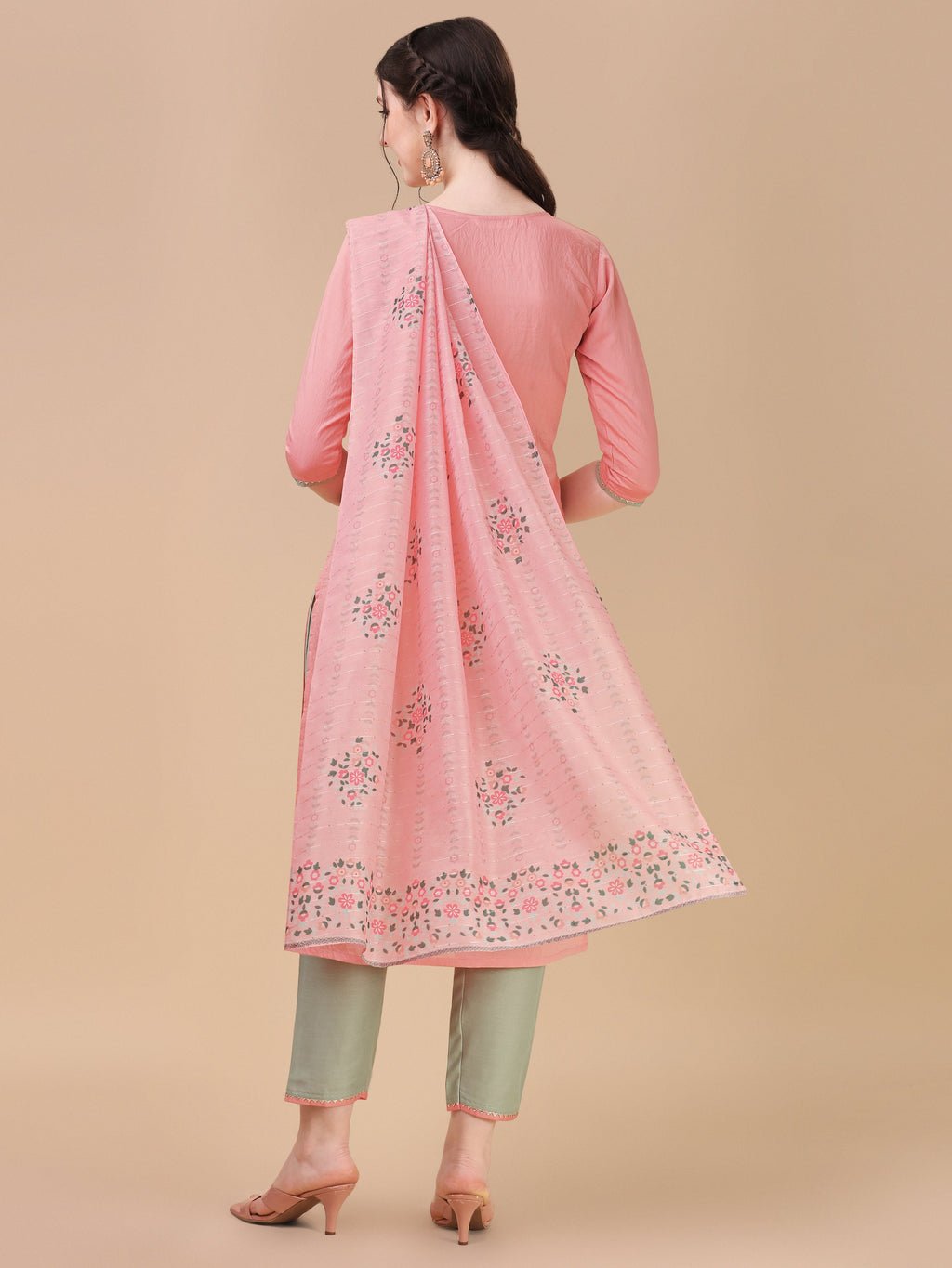 Pink Embroidered Kurta Pant & Dupatta Set, Multicolor - Hiral Fashion - Distacart