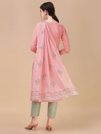 Pink Embroidered Kurta Pant & Dupatta Set, Multicolor - Hiral Fashion - Distacart