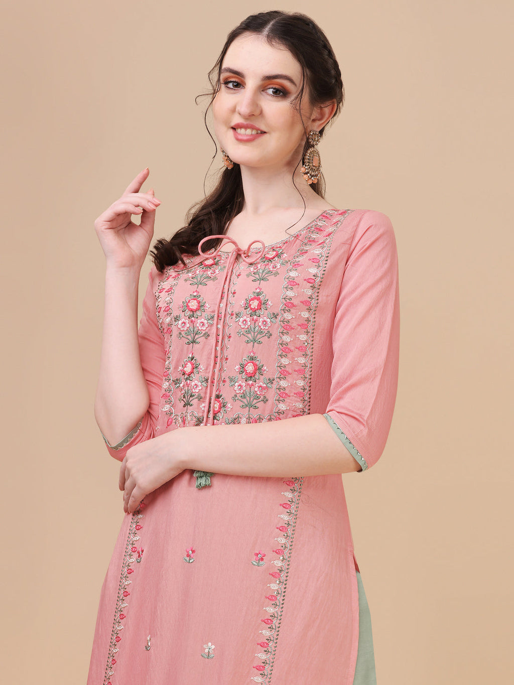 Pink Embroidered Kurta Pant & Dupatta Set, Multicolor - Hiral Fashion - Distacart