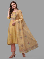 Yellow Embroidered Kurta Pant & Dupatta Set, Multicolor - Hiral Fashion