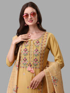 Yellow Embroidered Kurta Pant & Dupatta Set, Multicolor - Hiral Fashion