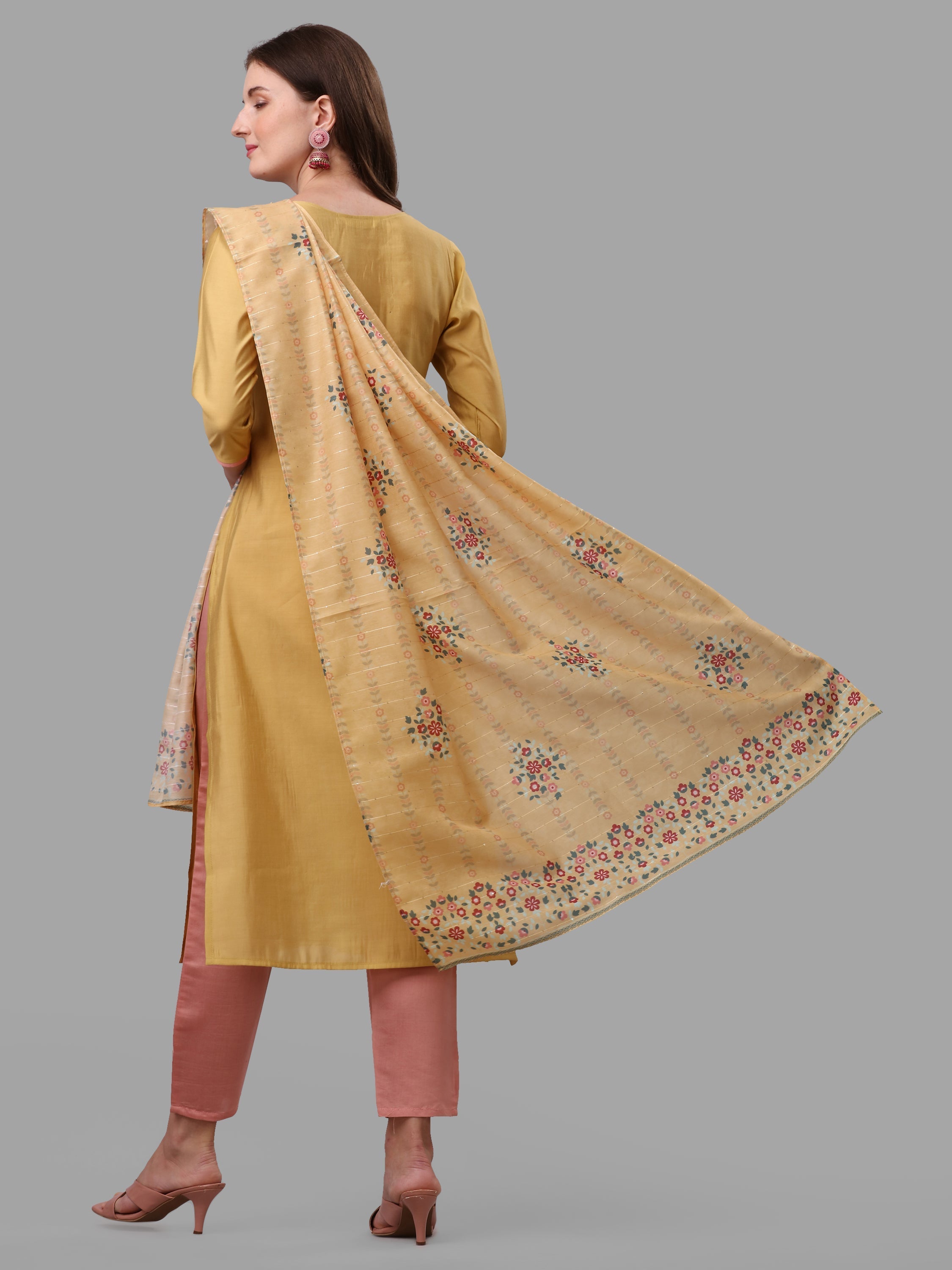 Yellow Embroidered Kurta Pant & Dupatta Set, Multicolor - Hiral Fashion