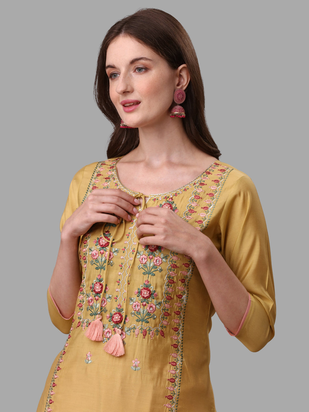 Yellow Embroidered Kurta Pant & Dupatta Set, Multicolor - Hiral Fashion