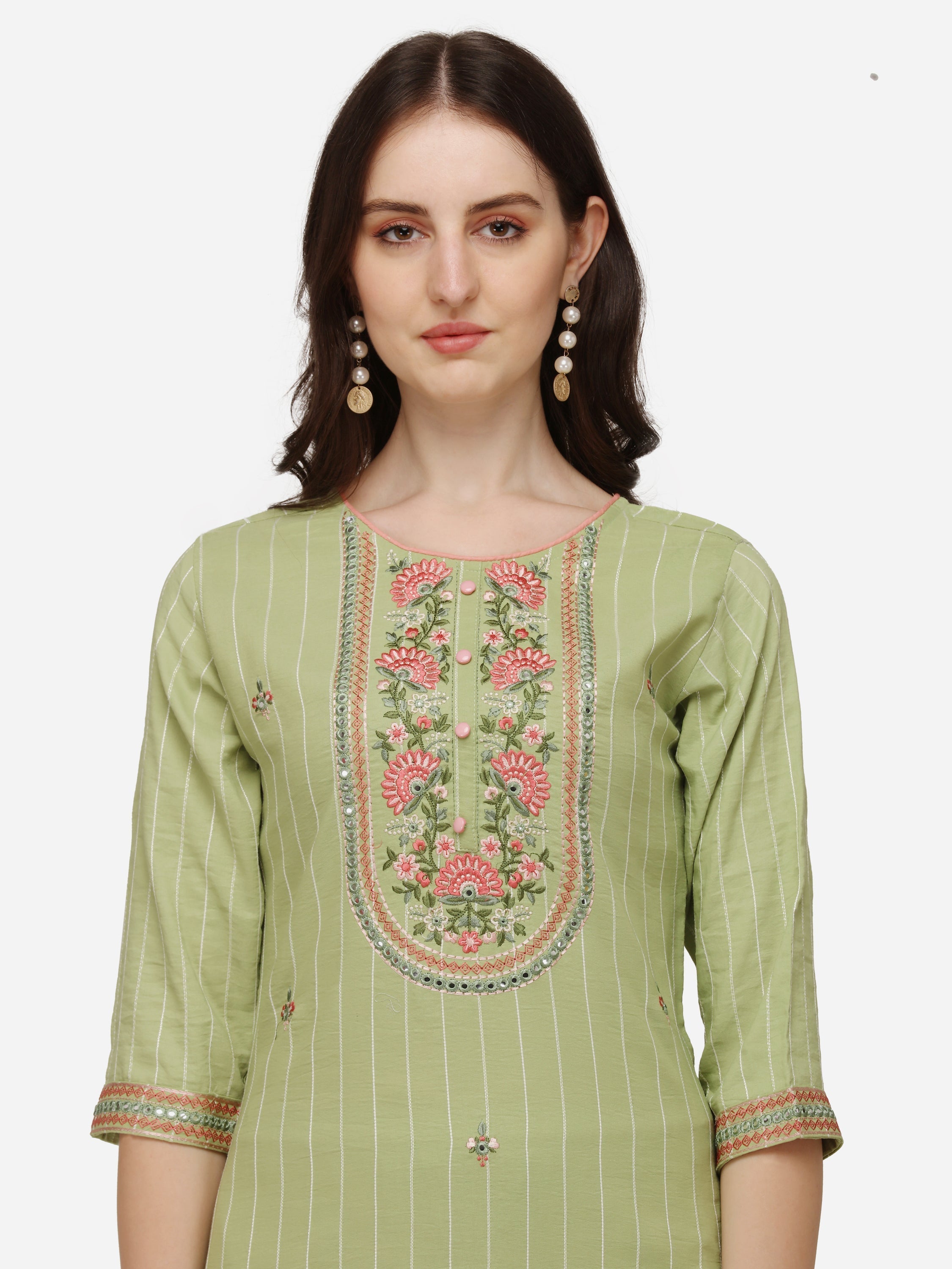 Embroidered Kurta With Pant & Dupatta Set, Multicolor - Hiral Fashion - Distacart