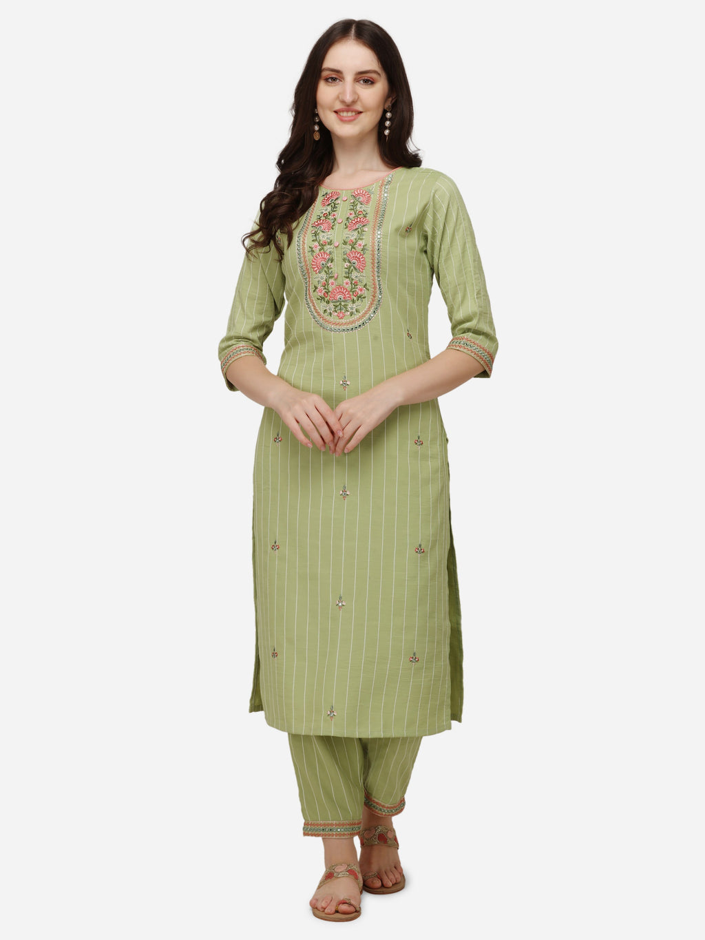 Embroidered Kurta With Pant & Dupatta Set, Multicolor - Hiral Fashion - Distacart