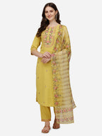 Embroidered Kurta With Pant & Dupatta Set, Multicolor - Hiral Fashion