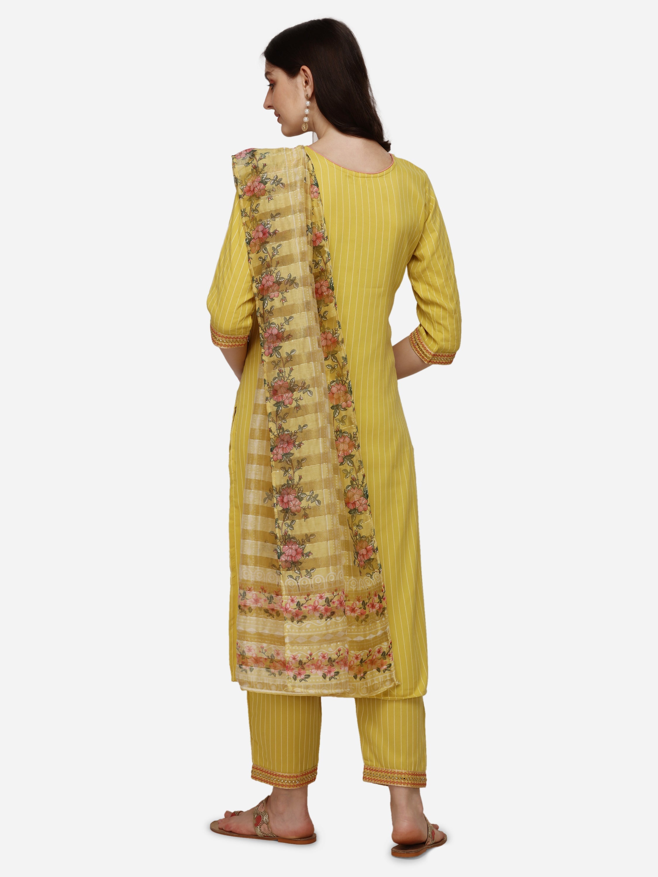 Embroidered Kurta With Pant & Dupatta Set, Multicolor - Hiral Fashion