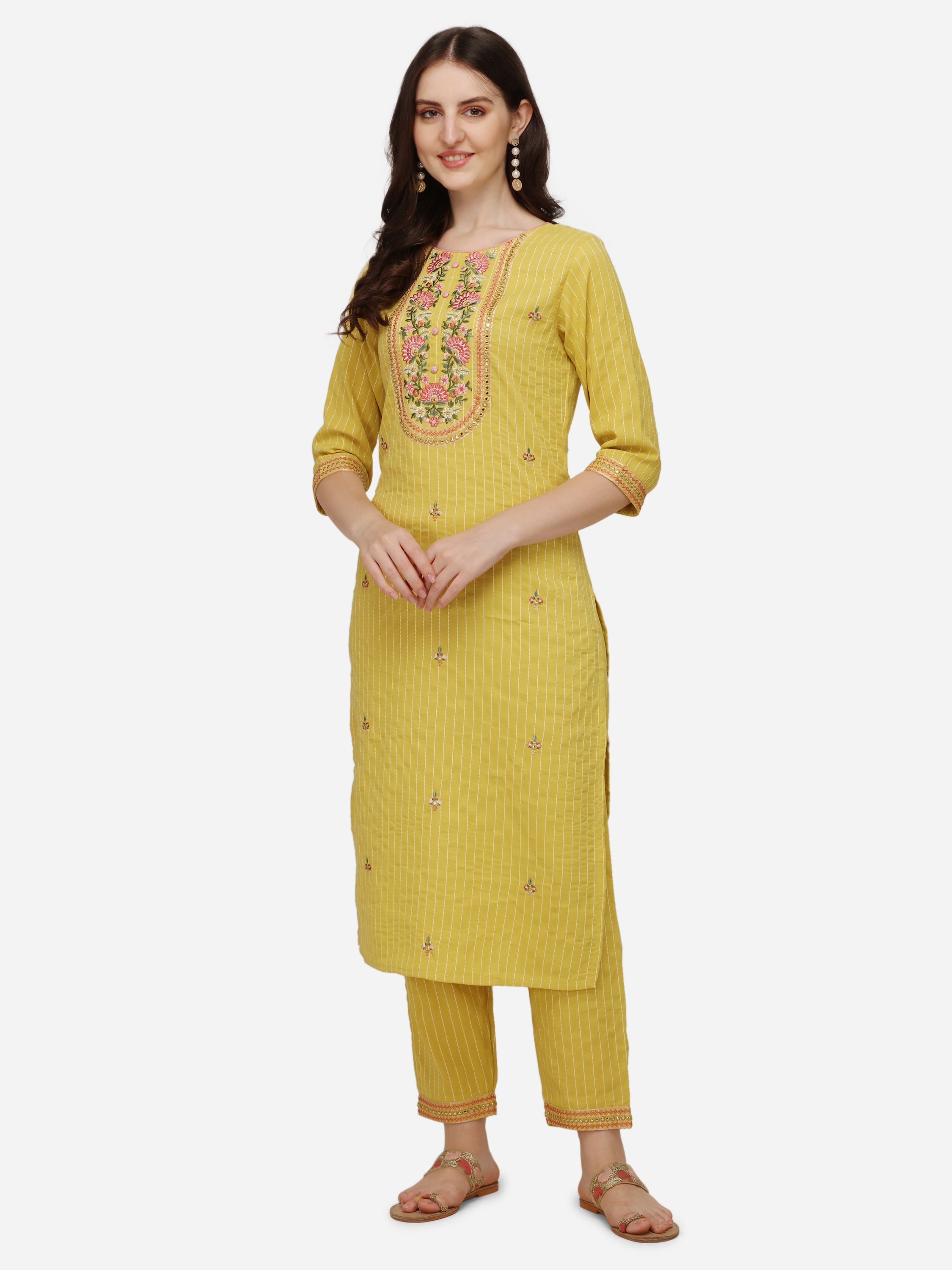 Embroidered Kurta With Pant & Dupatta Set, Multicolor - Hiral Fashion