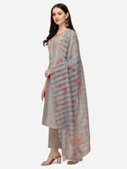 Hand Embroidered Kurta With Pant & Printed Dupatta Set, Multicolor - Hiral Fashion - Distacart