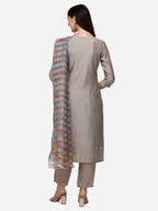 Hand Embroidered Kurta With Pant & Printed Dupatta Set, Multicolor - Hiral Fashion - Distacart