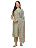 Hand Embroidered Kurta With Pant & Printed Dupatta, Multicolor - Hiral Fashion