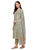 Hand Embroidered Kurta With Pant & Printed Dupatta, Multicolor - Hiral Fashion