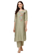 Hand Embroidered Kurta With Pant & Printed Dupatta, Multicolor - Hiral Fashion