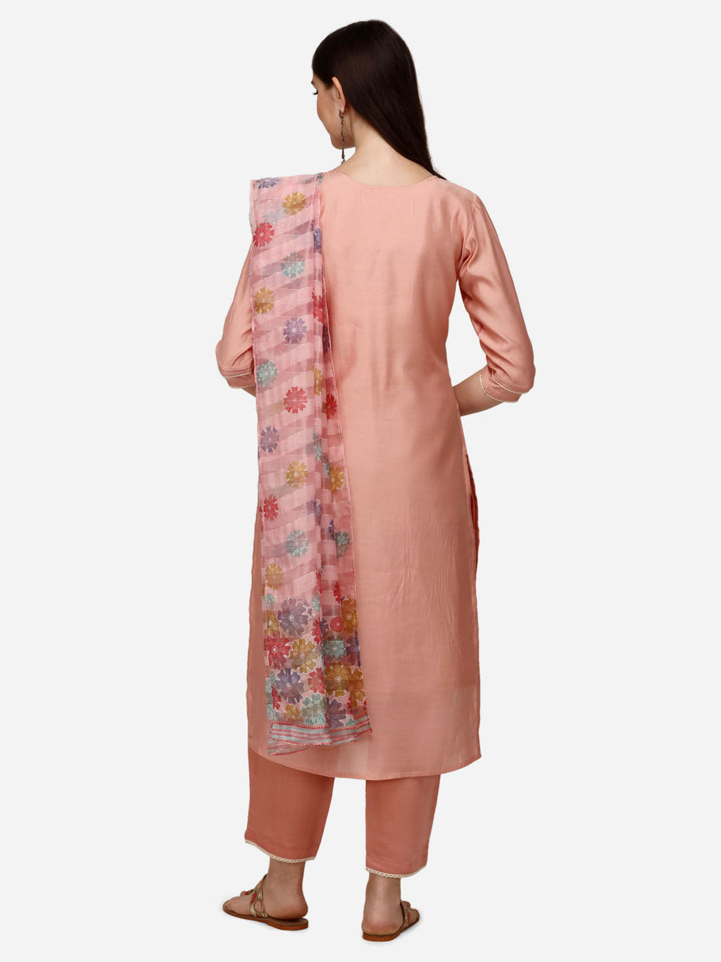 Hand Embroidered Kurta With Pant & Printed Dupatta Set, Multicolor - Hiral Fashion - Distacart